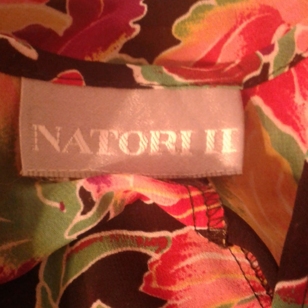 Natori II Small S Tunic Shirt Oversized Vintage Floral Leaves Yellow Orange Red - Picture 9 of 12